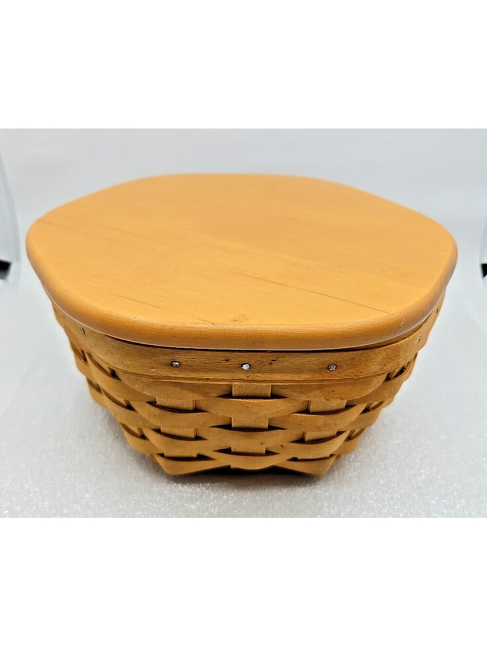 Longaberger 2000 Hexagon Basket Set w/Protector & Wood Lid #42552 - 7.5"x3.5"